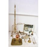 A collection of brass, copper and pewter to include: large standard lamp with telescopic stem on