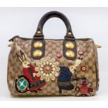 Gucci- a ladies Gucci Babouska Fable Boston GG crystal canvas and leather bag, signature GG print