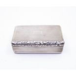 A George III silver snuff box, engraved cover and base with wiggle work, reeded sides and foliage