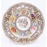 An S & H Derby King St cabinet plate, decorated with a band of polychrome flowers and heavy gilt