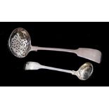 A Victorian Provincial fiddle pattern silver sifting spoon, hallmarked by John Stone, Exeter, 1852