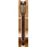 John Lenone Edinburgh mahogany stick barometer. With open tube Silvered scales and thermometer. Case