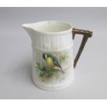 A Royal Worcester Barrel Shaped Jug painted with a Great Tit signed by D Jones Date coded 1952 green