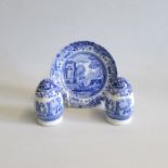 A 20th century Spode ‘Italian’ Blue and White small round tray along with a pair of Spode ‘