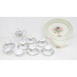 Noritaki white and silver tea set, with pot along with Staffordshire sandwich plate and matching tea