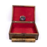 A 19th Century mahogany trinket box along with Mauchline ware needle tube container