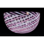 A Murano Cenedese "Lattimo" circular glass bowl with pink and white swirl decoration, etched on