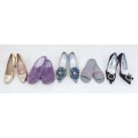 Worn by Dame Barbara Windsor. Three pairs of heeled shoes along with two pairs of slippers. Size