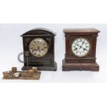 Two early 20th Century wooden mantle clocks, both with Roman numerals