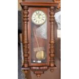 Late 19th Century Vienna wall clock, two weights, mahogany case