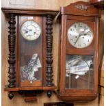 Early 20th Century German 8 day wall clock, along with 1930's wall clock