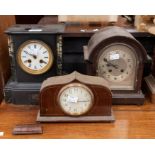 A late 19th Century French slate mantle clock, along with two Edwardian mantle clocks