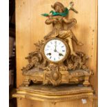 Late 19th Century spelter French mantle clock, on stand with an artist sat on top of dial