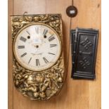 A 19th Century 8 day wall clock, Jacques Almar, with cherub detail surround, painted dial, with