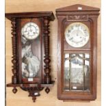 An early 20th Century mahogany wall clock along with 1930's oak wall clock