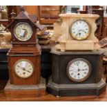 French slate mantle clock, marble mantle clock and two Edwardian mantle clocks
