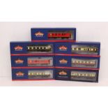 Bachmann: A collection of seven boxed Bachmann, OO Gauge coaches to comprise references: 39-263,