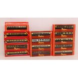 Hornby: A collection of fourteen boxed Hornby, OO Gauge coaches to comprise: R475, R456, R122, R457,