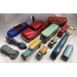Tinplate: A collection of assorted vintage tinplate vehicles to include Wells Brimtoy Bus and