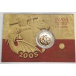 Royal Mint 2005 Bullion Sovereign on Original presentation card.
