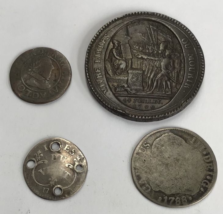 French and Spanish coins, including 1792 commemorative 10 sols,