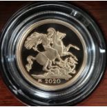 Royal Mint 2020 Proof Sovereign in Original Case with Certificate of Authenticity.