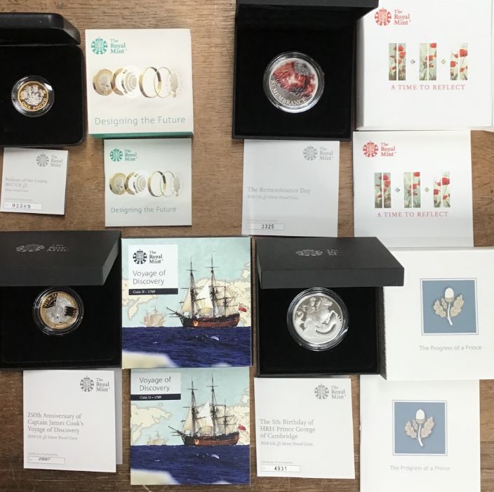 Royal Mint Silver Proof Coins in Original Case with Certificate of Authenticity, includes 2018 5th