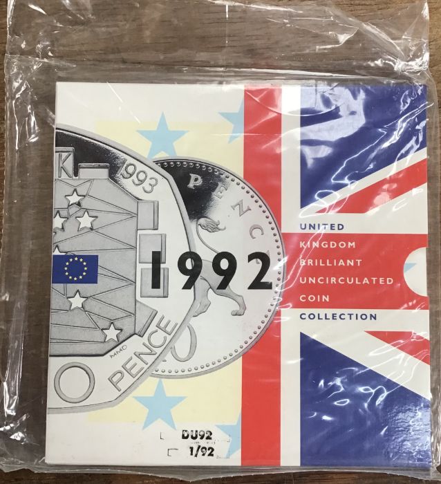 Scarce Royal Mint 1992 BU year set with EC Council 1992-1993 50p, in Original presentation folder.