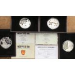 2 Guernsey & 2 Jersey Sterling Silver 5 Ounce Commemorative Coins in presentation cases with
