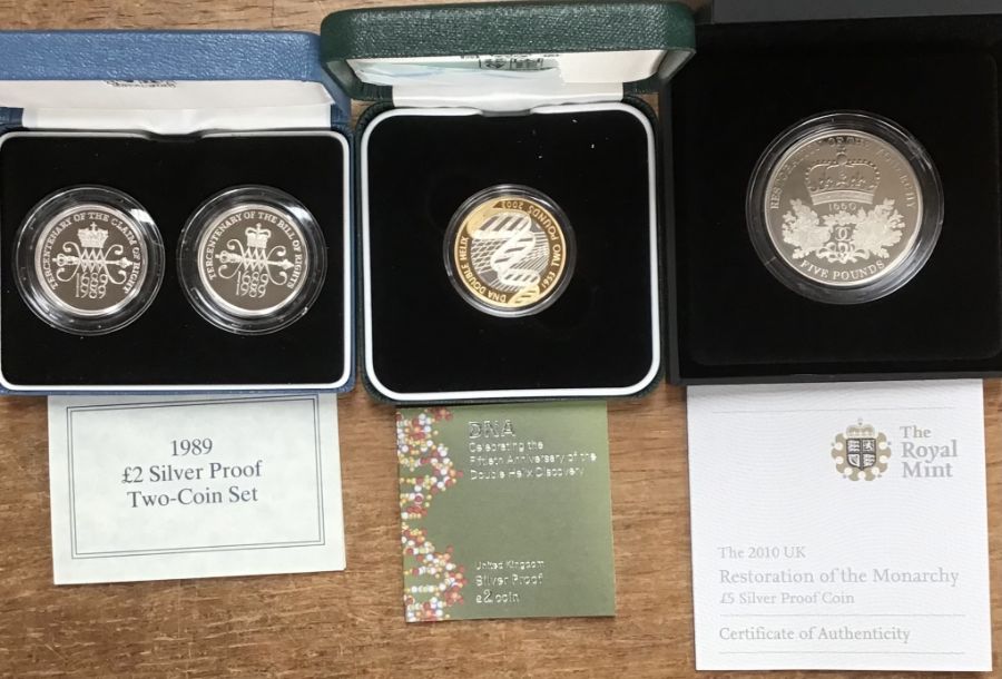 Royal Mint Silver Proof Coins in Original Case with Certificate of Authenticity, includes 1989 Two