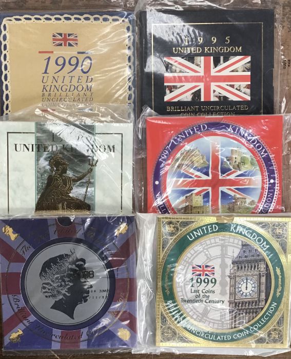 Royal Mint BU year sets in Original presentation folders, includes 1990, 1995, 1996, 1997, 1998 &