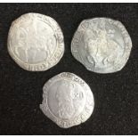 Three Charles I coins, two ½ Crowns mm portcullis the other hard to read potable letter in