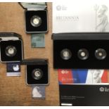 Royal Mint Silver Proof Britannia Coins in Original Case with Certificate of Authenticity,