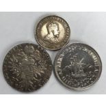 Austrian 1780 SA (1935) Silver Maria Theresia, South Africa 1952 5 shilling and 1902 Jamaica Penny.