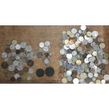 Coin collection of world coins to include Silver Rupee coin, Silver British love tokens coins of