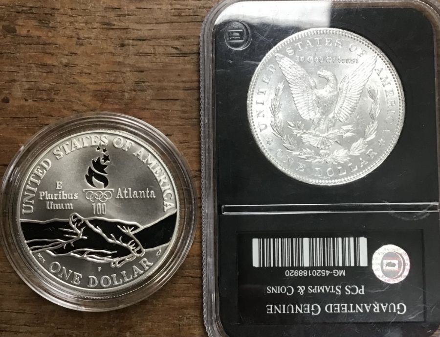 American Silver Morgan Dollars and album of modern coins with a Silver Proof 1995 Olympic - Image 3 of 4