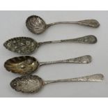A silver ladle hallmarked London 1882 , 2 silver berry spoons , hallmarks London 1788 and London