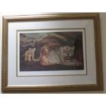 A limited edition print of Daniel in the lions den , signed by the artist Bragg Charles and numbered