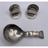 A Georgian Sterling silver caddy spoon with a pair of silver card holders. Caddy spoon -