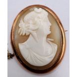 A Victorian rose gold (9ct stamped) shell cameo of the Ancient Greek goddess Selene, goddess of