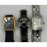 A trio of Swiss made ladies wrist watches comprising a Rado Jubilee ceramic and yellow metal watch