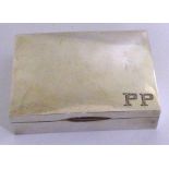 Sterling silver cigarette box with a boxwood interior and engraved initials PP , stamped 925 on the