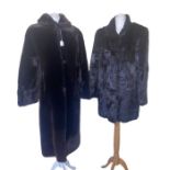 A 1950s beaver lamb coat with deep cuffs and a 70s/80s longer length rabbit fur coat in dark