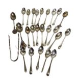 A set of six silver teaspoons with golf motifs, a set of five silver teaspoons, two Commemorative