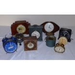 box of various wind up alarm clocks and mantel clocks various ages C1960's   as well as an