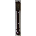 Cha.Porta, London. An early 19th century mahogany stick barometer, with broken architectural