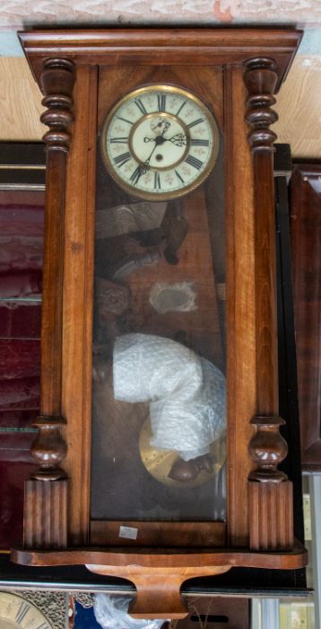 Late 19th Century Austrian Vienna two weight mahogany wall clock with finials