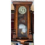 Late 19th Century Austrian Vienna two weight mahogany wall clock with finials