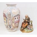 A large 1950s West German baluster vase by Ulmer Keramik decorated with Parisian scene, stamped to