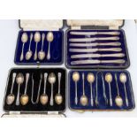 A collected silver to include a Harrods London cased set of teaspoons, (one missing) initialled ER